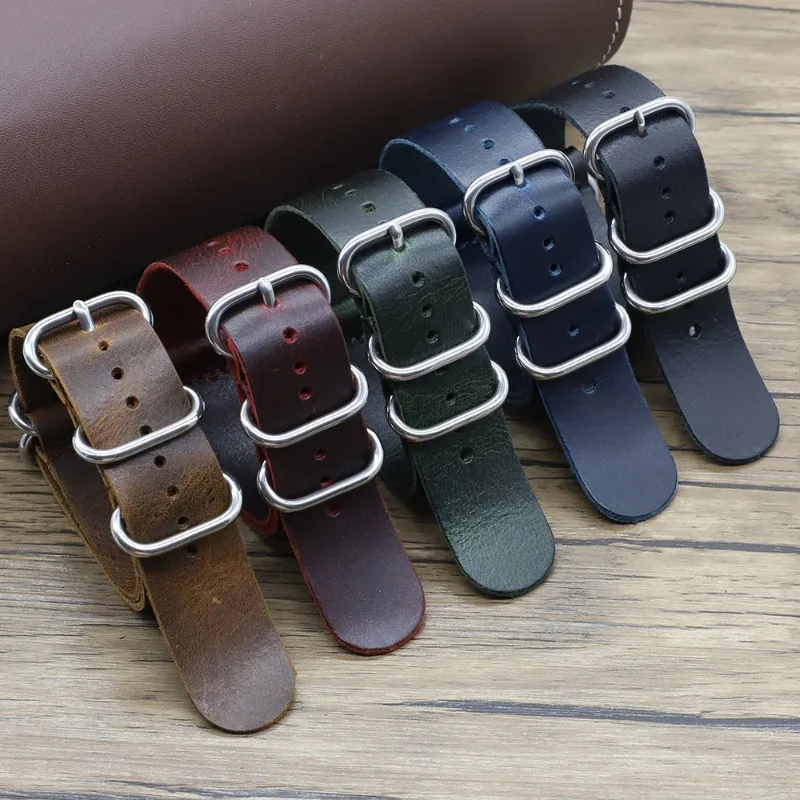 Nylon Nato Strap - Vintage-Uhrenarmbänder aus echtem Leder, 18 mm,