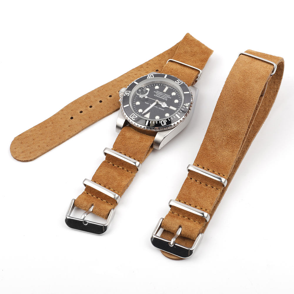 Nylon Nato Strap - Weiches Retro-Wildleder-Echtlederarmband, Sportuhrenarmband, 18 mm, 20