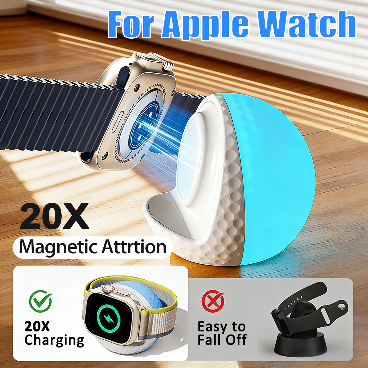 Wireless Charger Watch - Tragbarer RGB-Beleuchtungs-Wireless-Ladeständer für Apple Watch Series