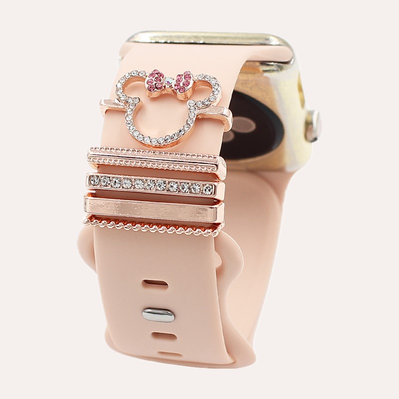 Smartwatch Watch Accessories - 5 Stück Cartoon-Maus-Strass-Armband-Ringschlaufen, niedliche Metall-Uhrenarmband-Charms, Dekorationen,