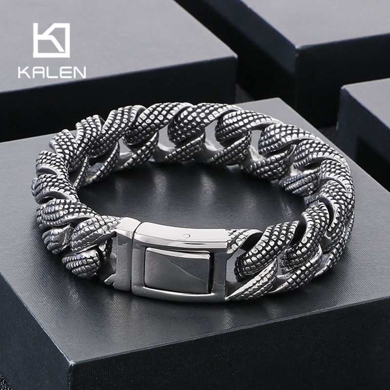 Ceramic Link Bracelet - Kalen 19-21 cm langes Edelstahl-Herrenarmband Vintage