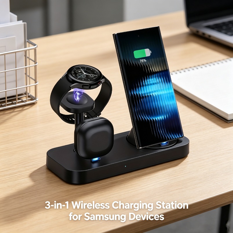 Wireless Charger Watch - 3-in-1 Kabelloses Ladegerät Doppelspulen-Schnellladestation Rutschfester Sicherer