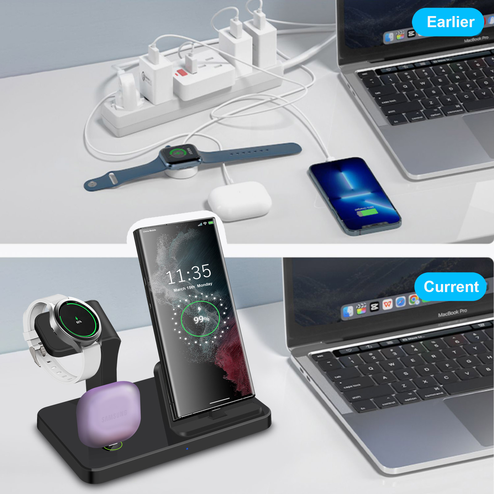 3-in-1 Schreibtisch-Dockingsta – Wireless Charger Watch Bewertung und Preis
